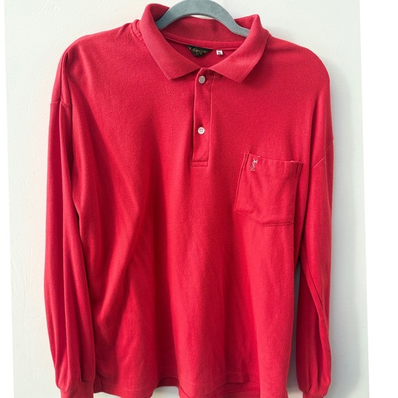 Yves Saint Laurent Other - Vintage‎ YSL Mens Long Sleeve Polo Shirt Red Size XL Cotton Pocket Logo Preppy